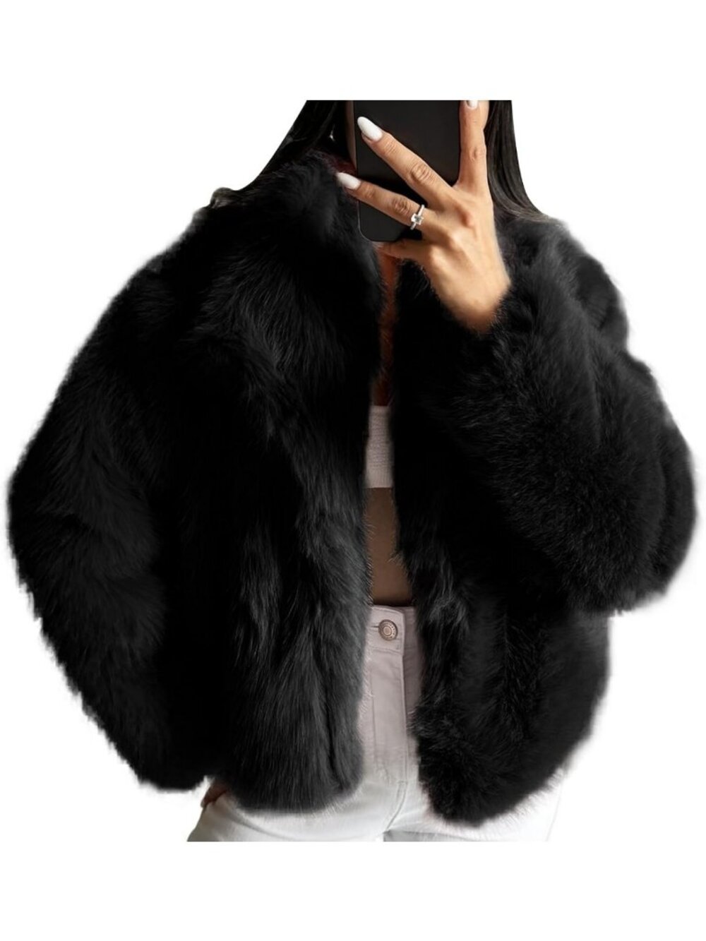 Cozy Fluffy Faux Fur Long Sleeve Cropped Jacket for Women - Stylish & Warm